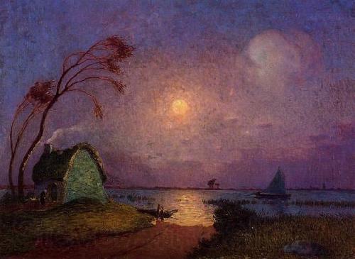 unknow artist Cottage in the Moonlight in Briere